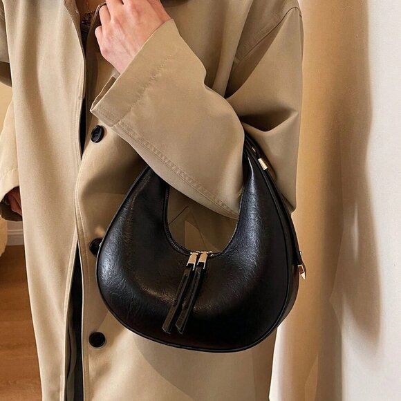 Black Elegant Women's Soft Faux Leather Hobo Bag - Picture 2 of 7